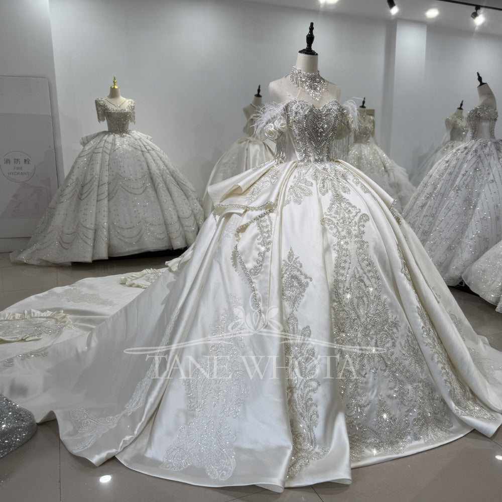 TW519 Sweetheart Off-Shoulder Crystal Beaded Sequined Wedding Dress 2025 Lace-Up Back Customized Ball Gown For Women Vestido De Noiva