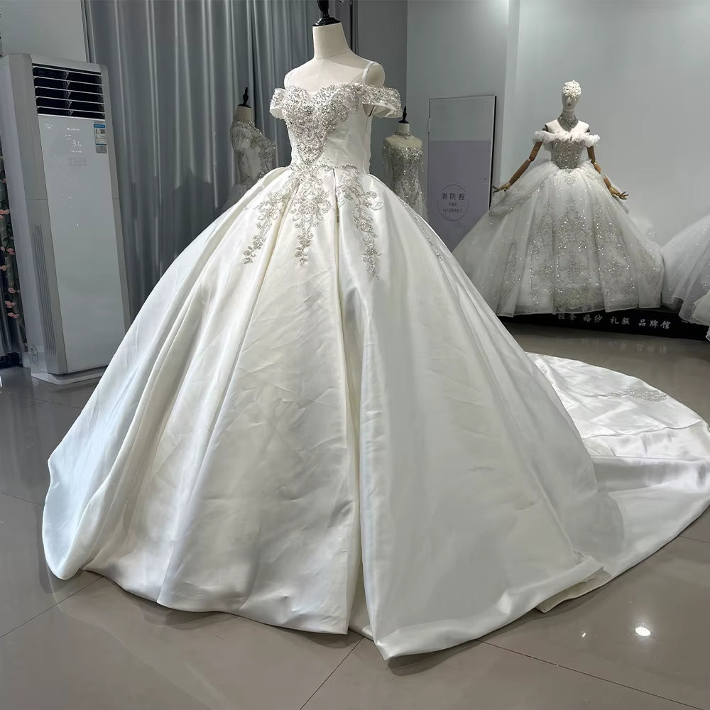 TW158 Vestido De Novia Encaje Off Shoulder Sweetheart Lace Up Back Wedding Dress Beading Embroidery Ball Gown Satin Bridal Dress