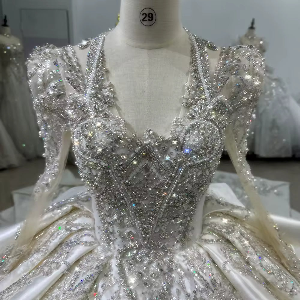 TW151 Ball Gown Dress Long Sleeve Halter Lace Up Keyhole Back Sequined Beading Customized Wedding Dress