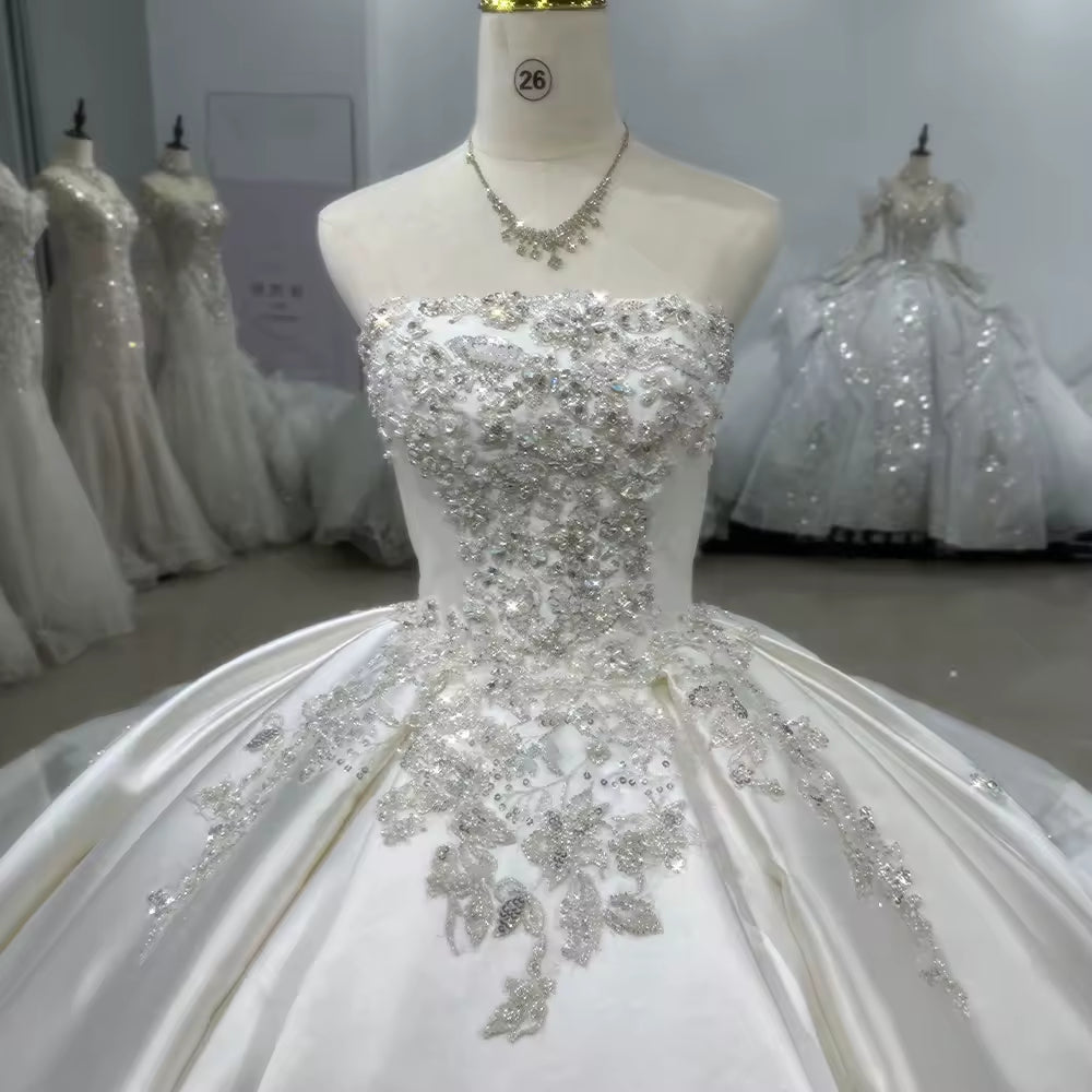 TW150 Hochzeitskleider Strapless Satin Wedding Dress Lace Up Back Ball Gown Sequined Beading Embroidery Luxury Bridal Dress