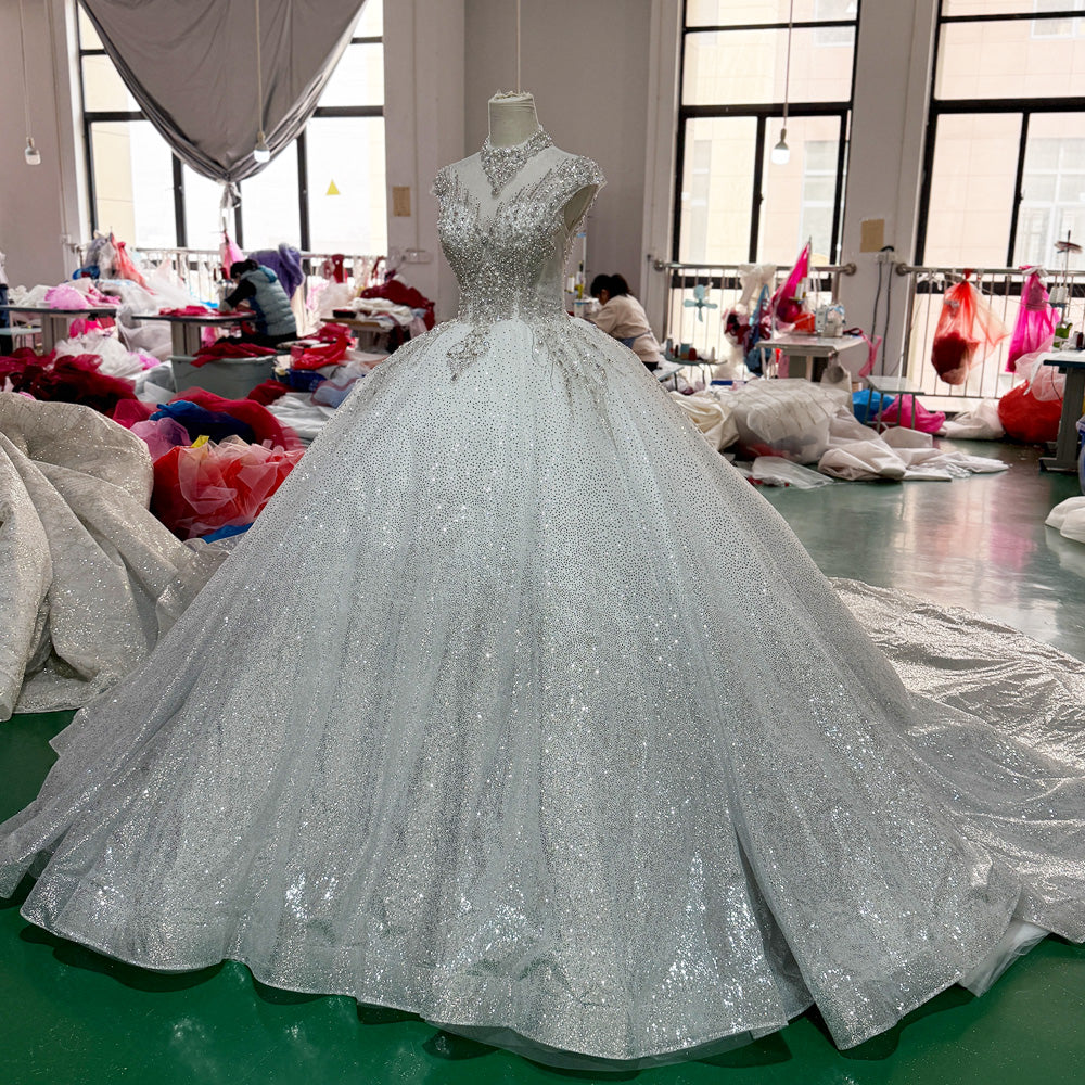 TW019 Robe De Mariee Wedding Ball Gown Dress Cap Sleeve O-Neck Lace Up Back Customized Wedding Dress