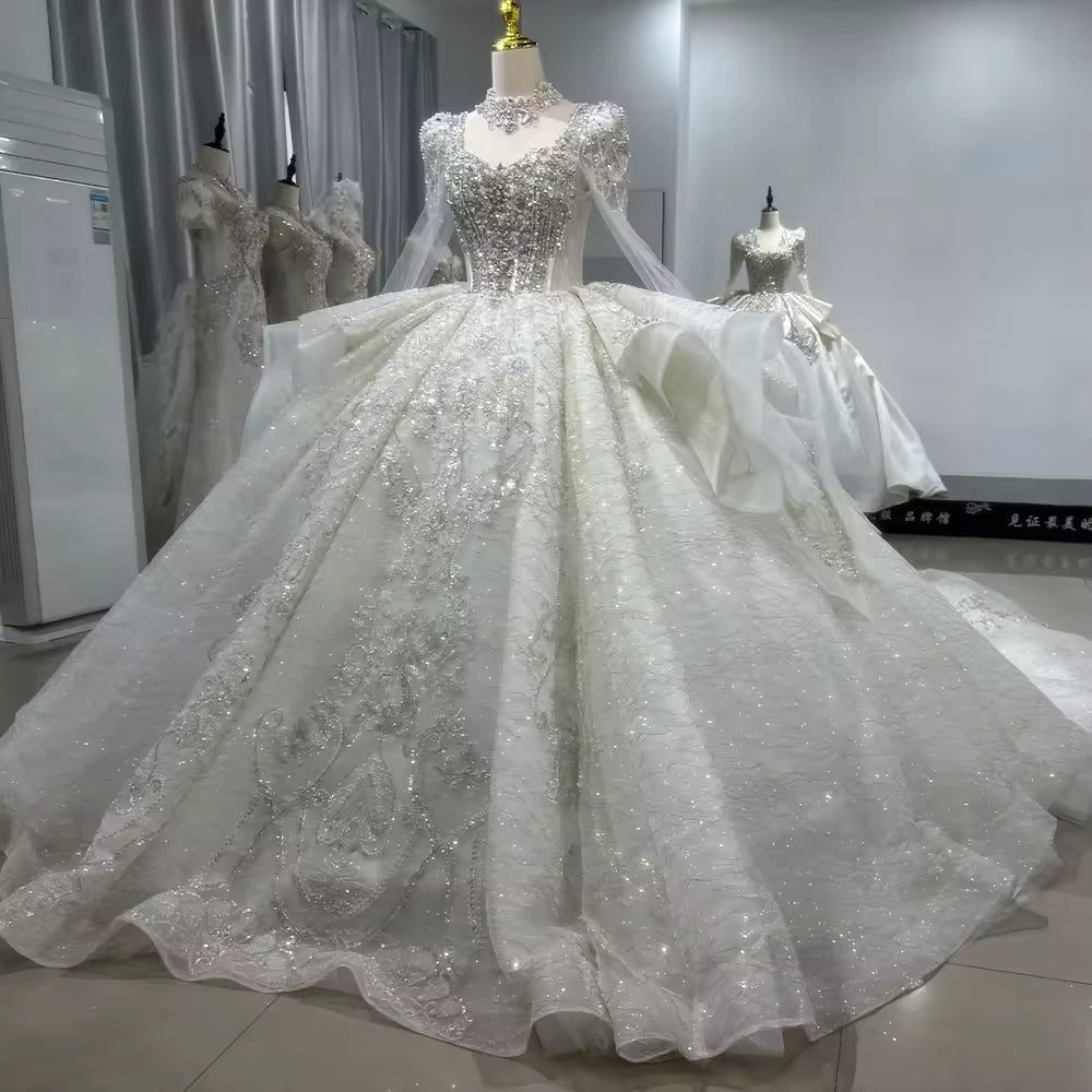 TW145 Abiti Da Sposa 2025 Sweetheart Long Sleeve Wedding Dress Lace Up Back Beading Crystal Sequined Embroidery Ball Gown Bridal Dress