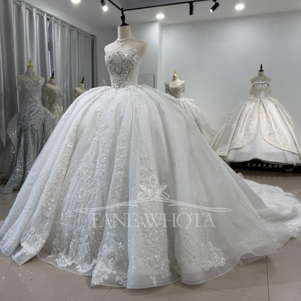 TW520 2025 Sequined Beaded Crystal Sweetheart Weddings Dress With Detachable Sleeve Lace Up Back Ball Gown Customizable Design