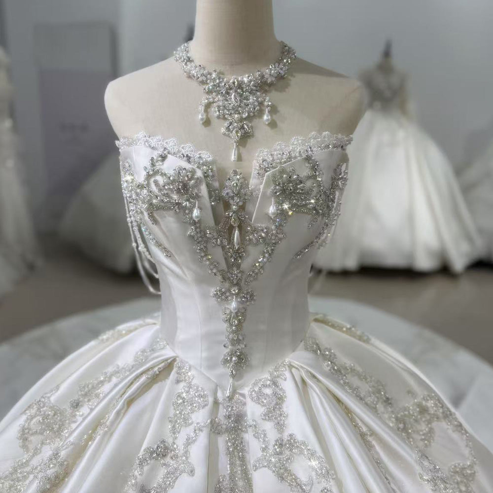 TW013 Brautkleid Sweetheart Sleeveless Lace Up Back Ball Gown Wedding Dress Customized Satin Bride Dress