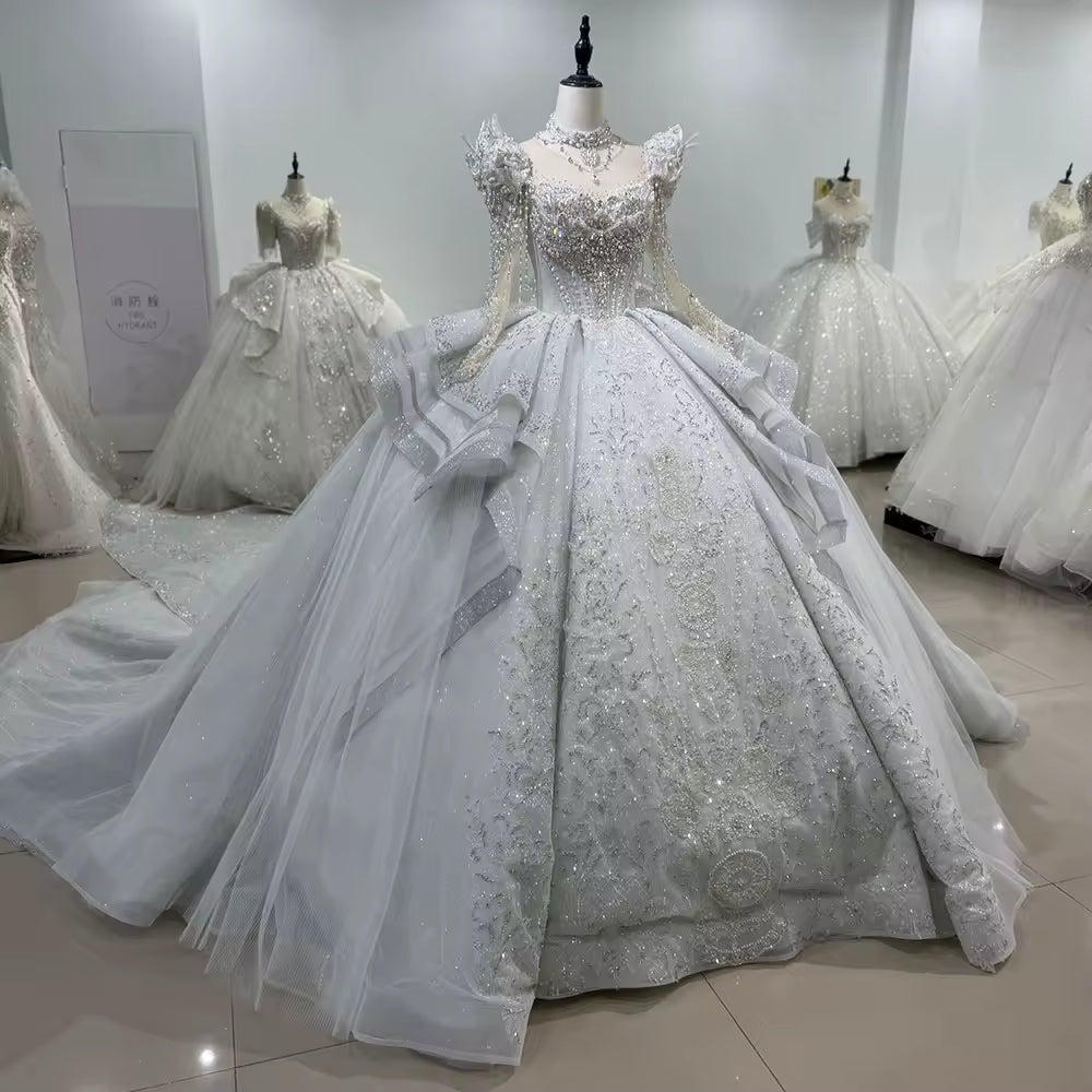 TW135 Vestido De Noiva Casamento Sweetheart Long Sleeve Wedding Dress Keyhole Back Beading Crystal Embroidery Ball Gown Bridal Dress