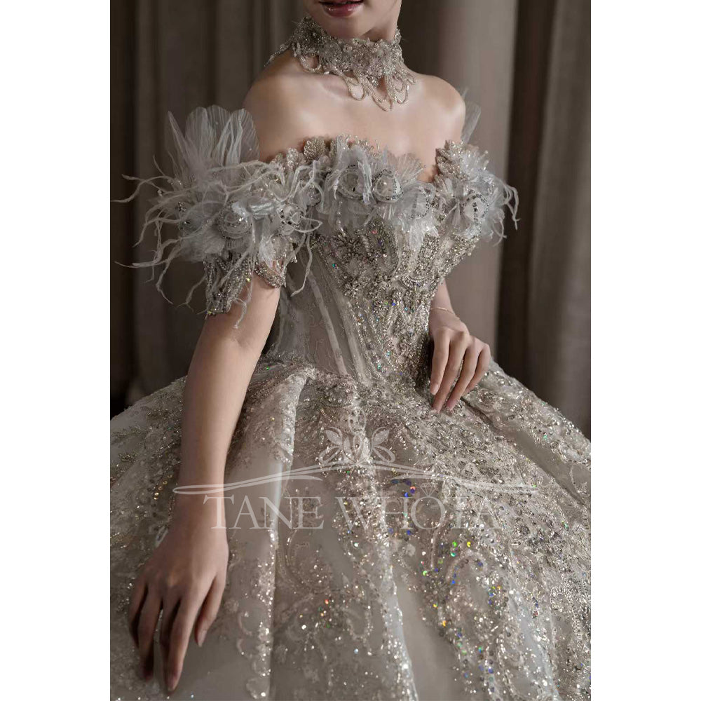 TW602 Abito Da Sposa 2025 Luxury Sweetheart Off-Shoulder Beading Sequined Ball Gown Wedding Dress Customized Sexy