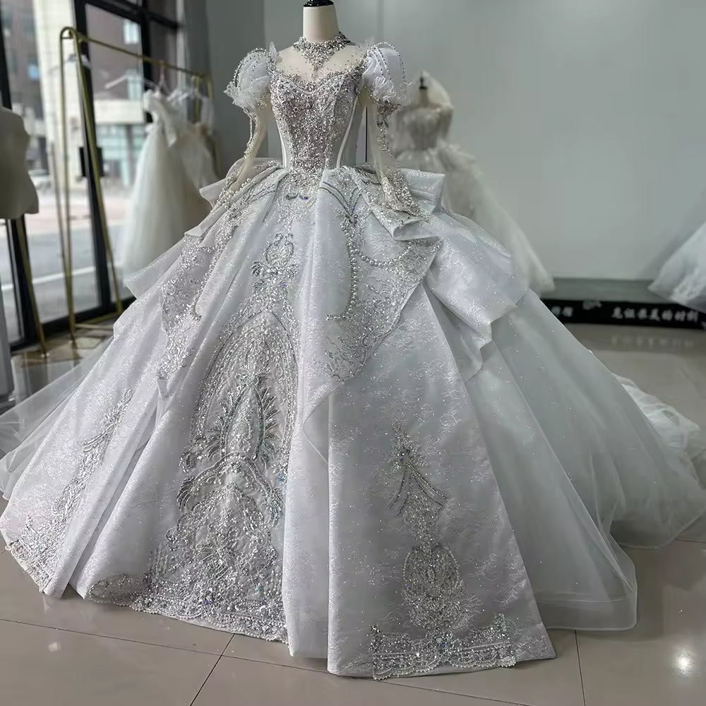 TW143 Hochzeitskleid Damen Long Sleeve Sweetheart Wedding Dress Keyhole Back Bow Beading Crystal Embroidery Ball Gown Bridal Dress