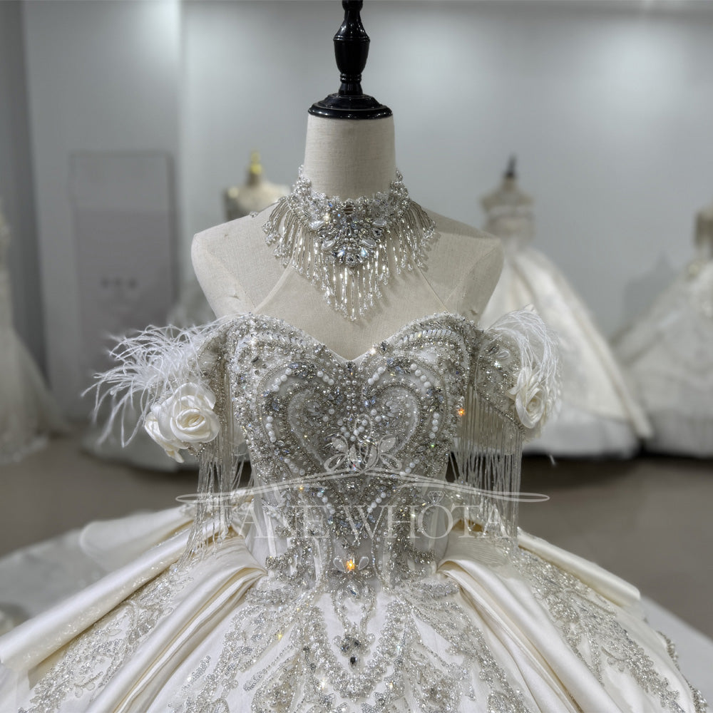 TW519 Sweetheart Off-Shoulder Crystal Beaded Sequined Wedding Dress 2025 Lace-Up Back Customized Ball Gown For Women Vestido De Noiva