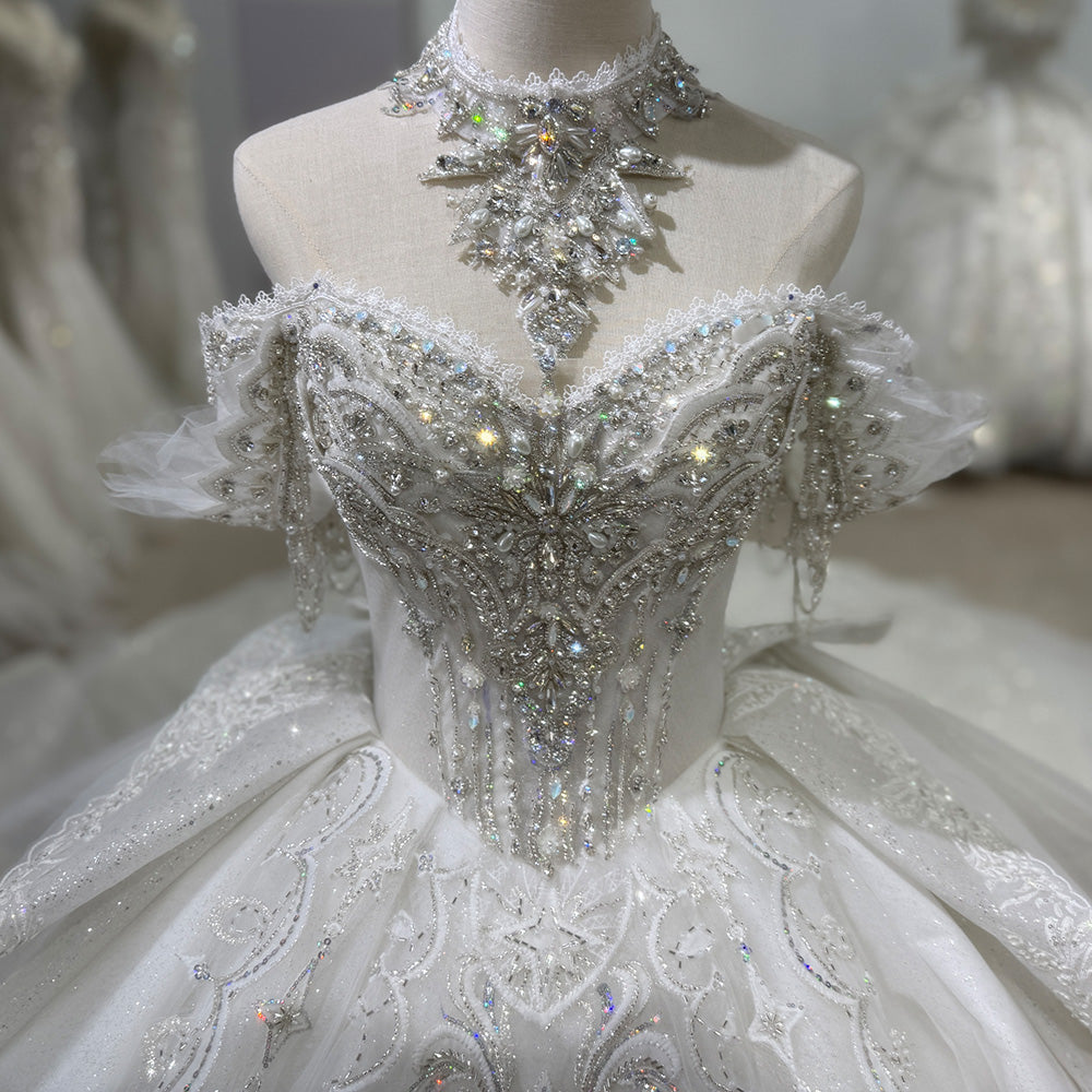 TW010 Vestidos De Novias Off The Shoulder Ball Gown Lace Beading Shiny Luxury Wedding Dresses 2025