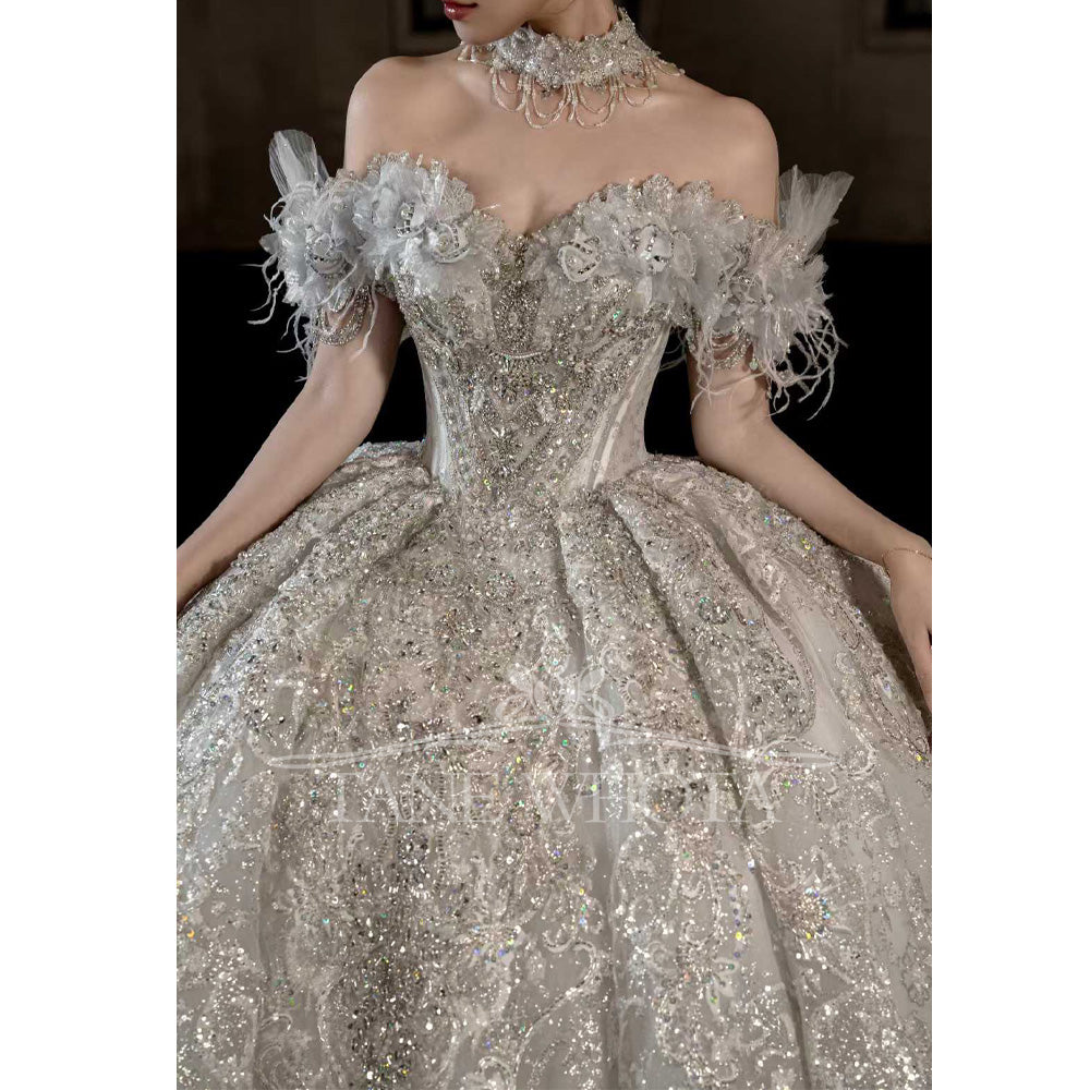 TW602 Abito Da Sposa 2025 Luxury Sweetheart Off-Shoulder Beading Sequined Ball Gown Wedding Dress Customized Sexy