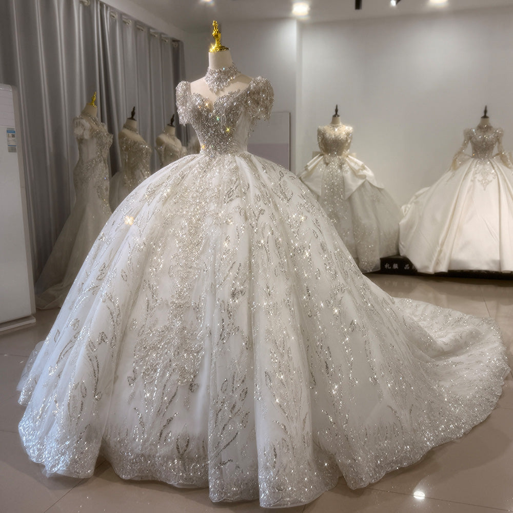 TW015 Trouwjurk Short Sleeve Sweetheart Wedding Dress Lace Up Back Ball Gown Bridal Dress