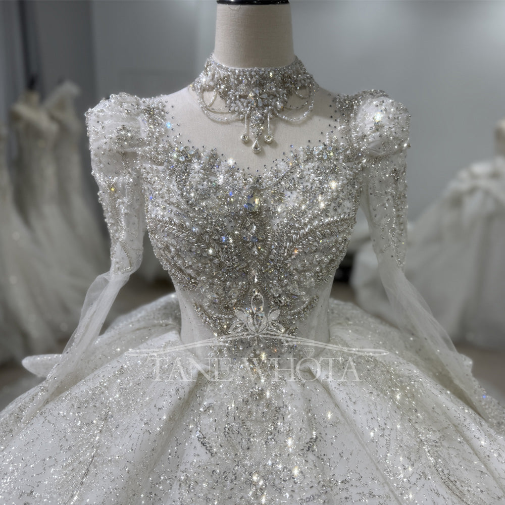 TW329 Brautkleid 2025 Sweetheart Long Sleeve Lace Up Keyhole Back Weeding Dress Sequined Beading Embroidery Bridal Dress Customized