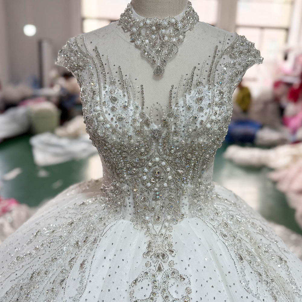 TW019 Robe De Mariee Wedding Ball Gown Dress Cap Sleeve O-Neck Lace Up Back Customized Wedding Dress