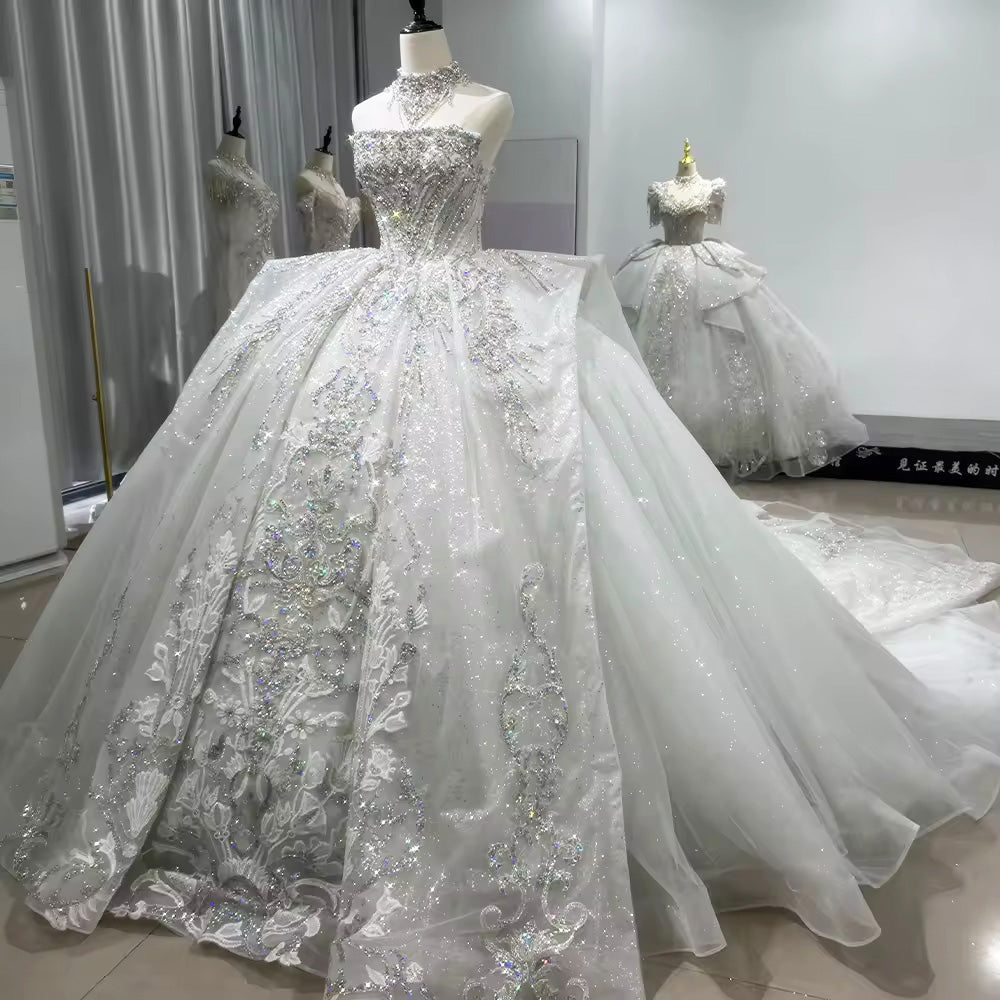 TW148 Robes De Mariée 2025 Strapless Wedding Dress Lace Up Back Beading Crystal Embroidery Sequined Customized Ball Gown Bridal Dress