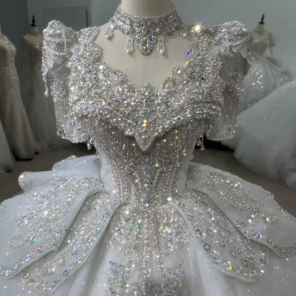 TW157 Vestido De Noiva Casamento Civil Scalloped Half Sleeve Wedding Dress Lace Up Back Beading Embroidery Ball Gown Bridal Dress