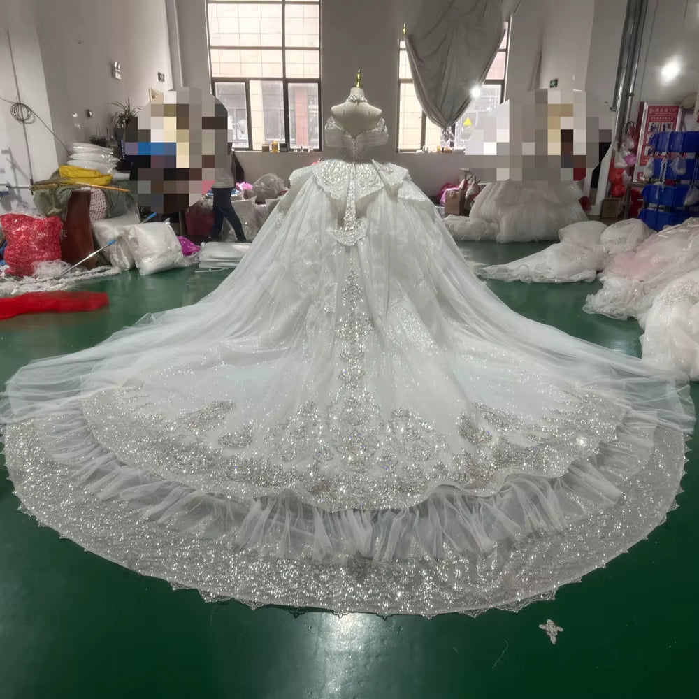 TW210 Vestidos Boda Civil Sweetheart Off Shoulder Wedding Dress Lace Up Back Beading Ball Gown Lace Bridal Dress