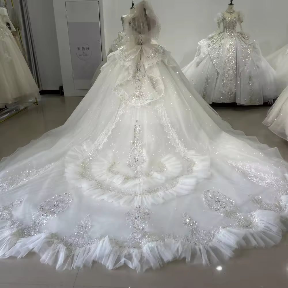 TW144 Robes Mariage Off Shoulder Wedding Dress Lace Up Back Beading Crystal Embroidery Ball Gown Bridal Dress