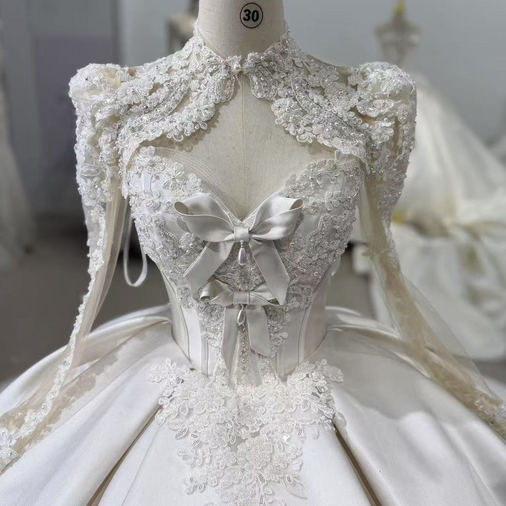 TW011 Robe Mariage Femme 3 Wear Bow Sweetheart Back Lace Up Ball Gown Satin Wedding Dress With Lace Jacket