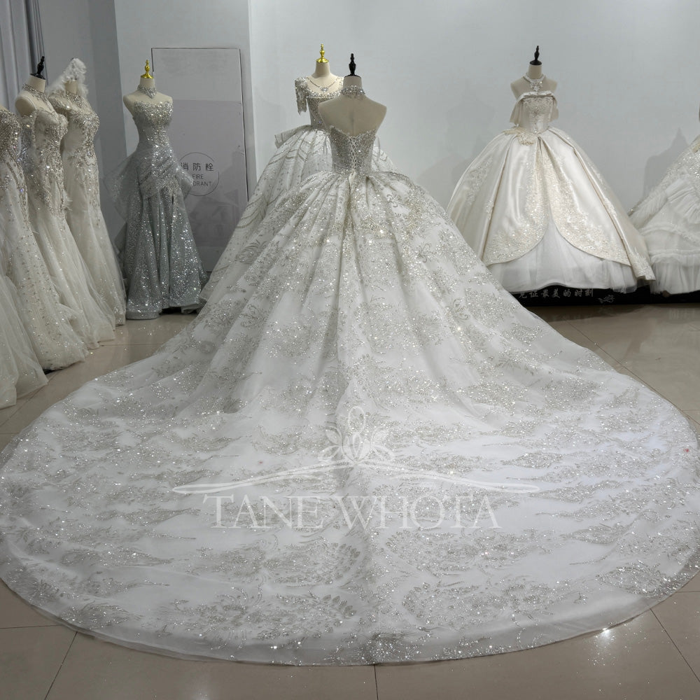 TW578 Women's Strapless Sleeveless Crystal Sequined Bridal Wedding Dress Lace-Up Back Customized Ball Gown Vestido De Noiva