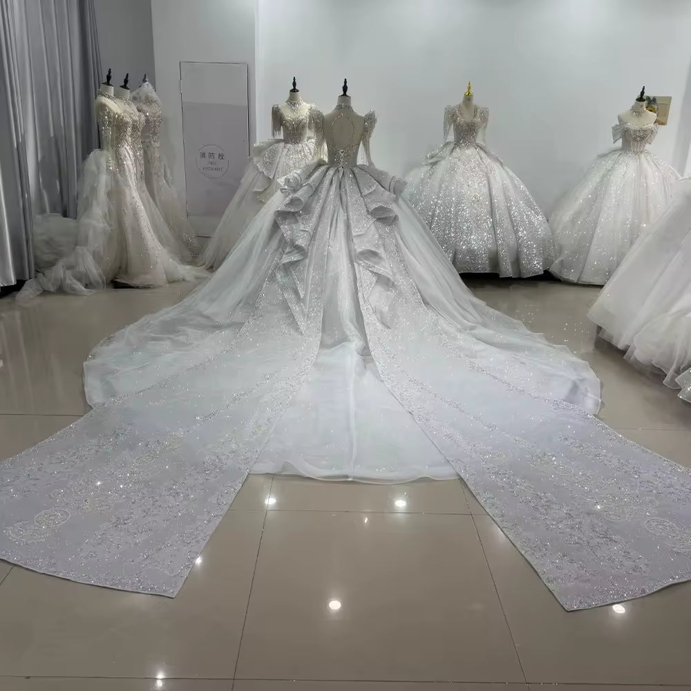 TW135 Vestido De Noiva Casamento Sweetheart Long Sleeve Wedding Dress Keyhole Back Beading Crystal Embroidery Ball Gown Bridal Dress
