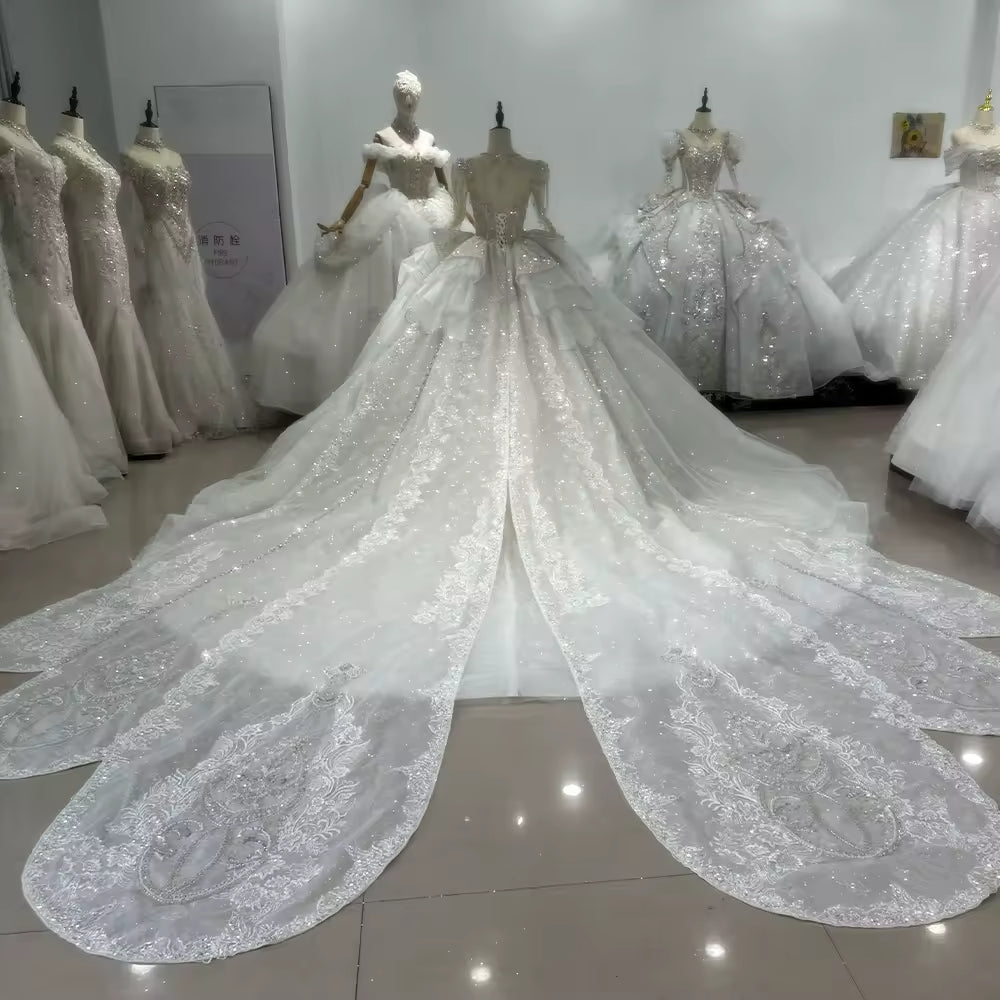 TW156 Wedding Dress Long Sleeve Sweetheart Lace Up Keyhole Back Beading Crystal Embroidery Ball Gown Customized Luxury Bridal Dress