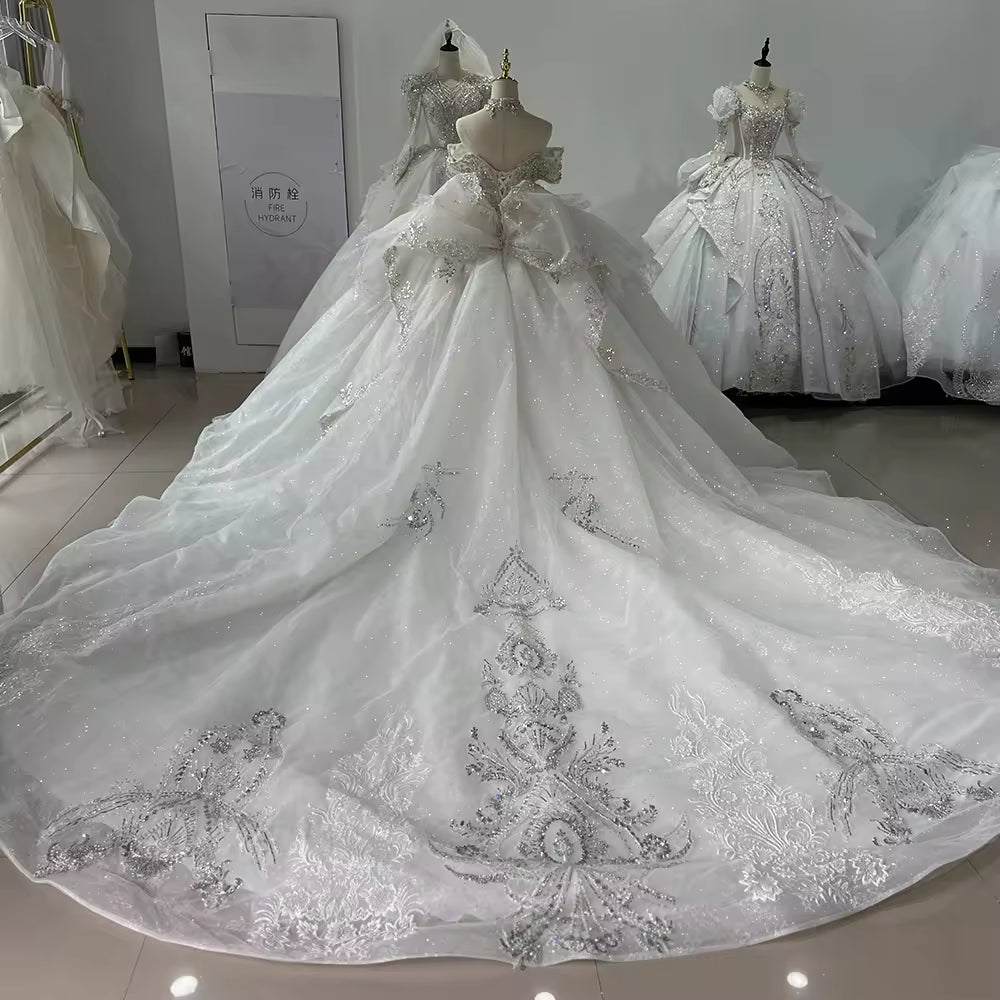 TW180 Sukienka Na Wesele Off Shoulder Sweetheart Lace Up Back Ball Gown Wedding Dress Sequined Embroidery Customized Wedding Dress