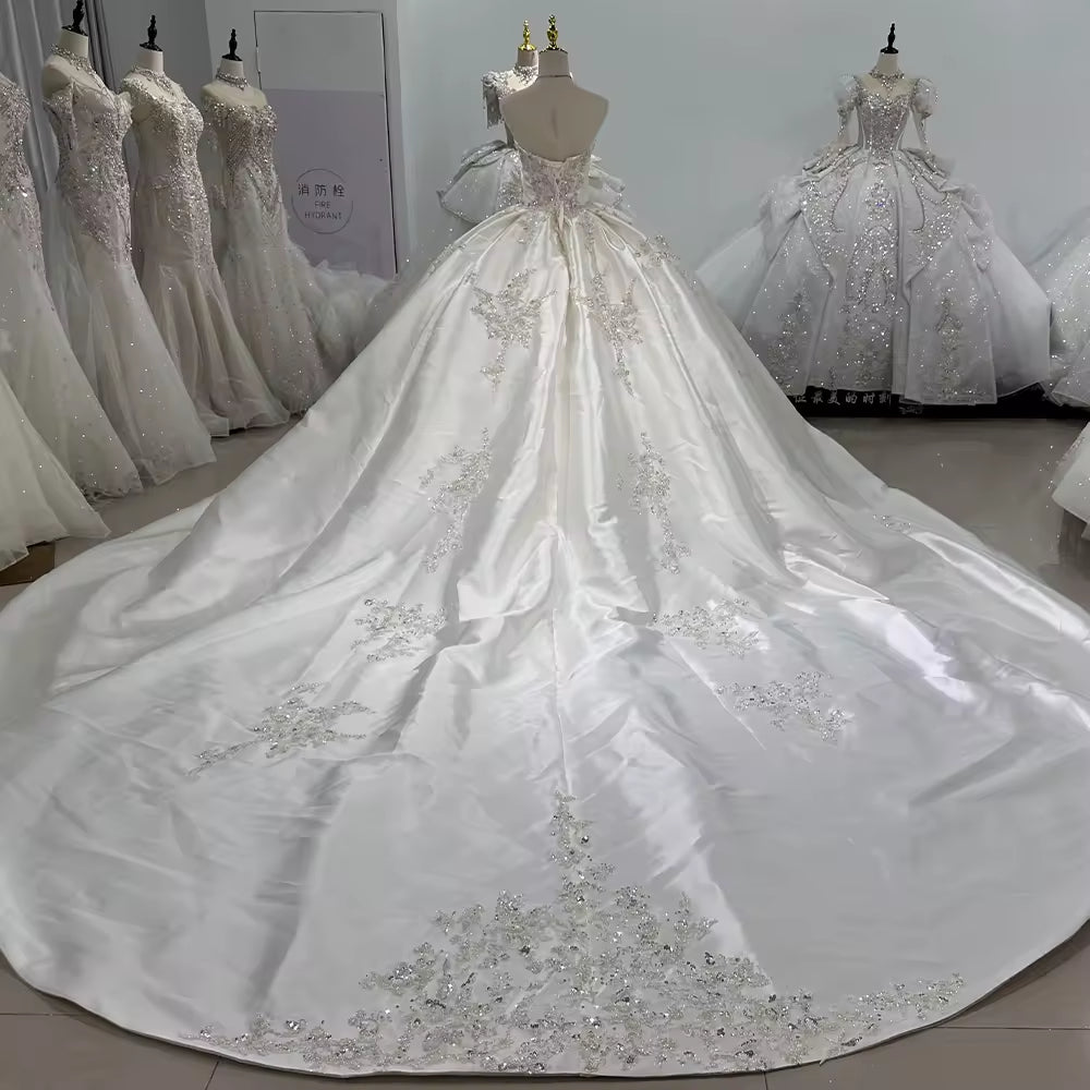 TW150 Hochzeitskleider Strapless Satin Wedding Dress Lace Up Back Ball Gown Sequined Beading Embroidery Luxury Bridal Dress