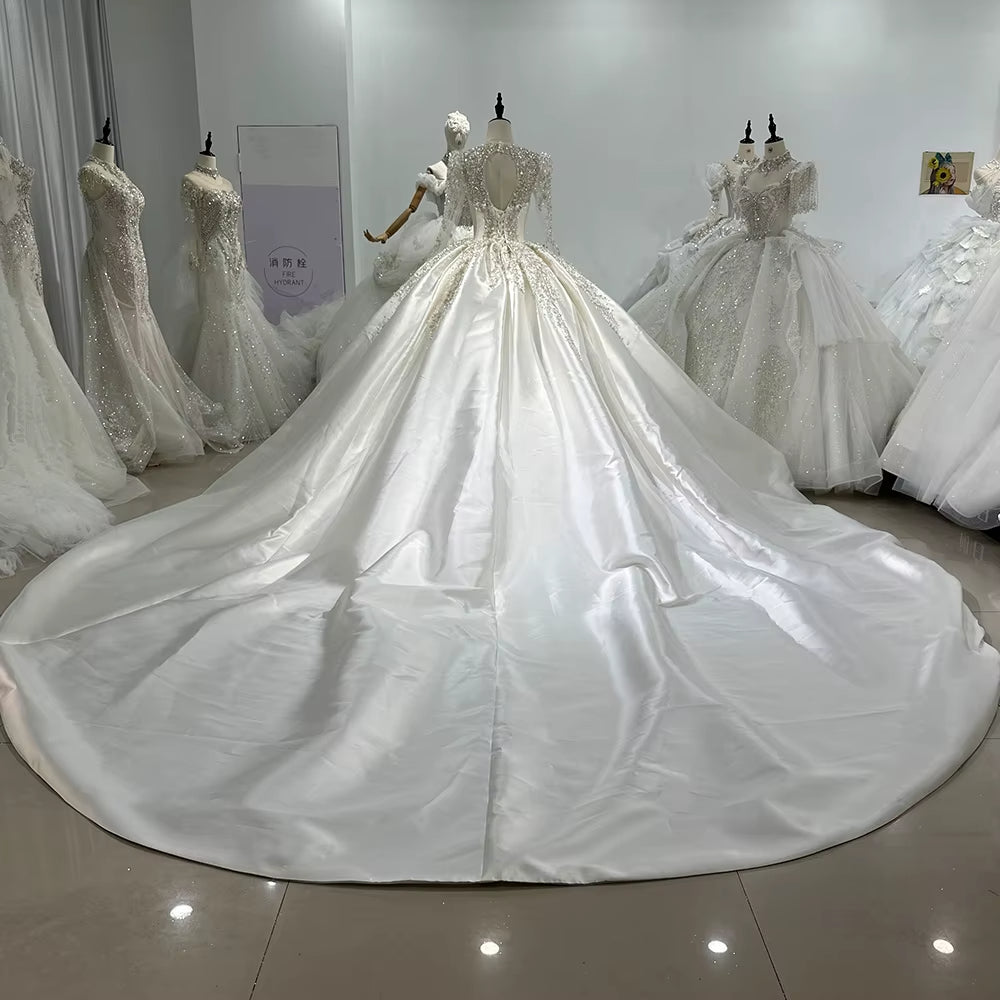 TW142 Lace Wedding Dress Long Sleeve V-Neck Lace Up Keyhole Back Ball Gown Sequined Beading Embroidery Luxury Bridal Dress