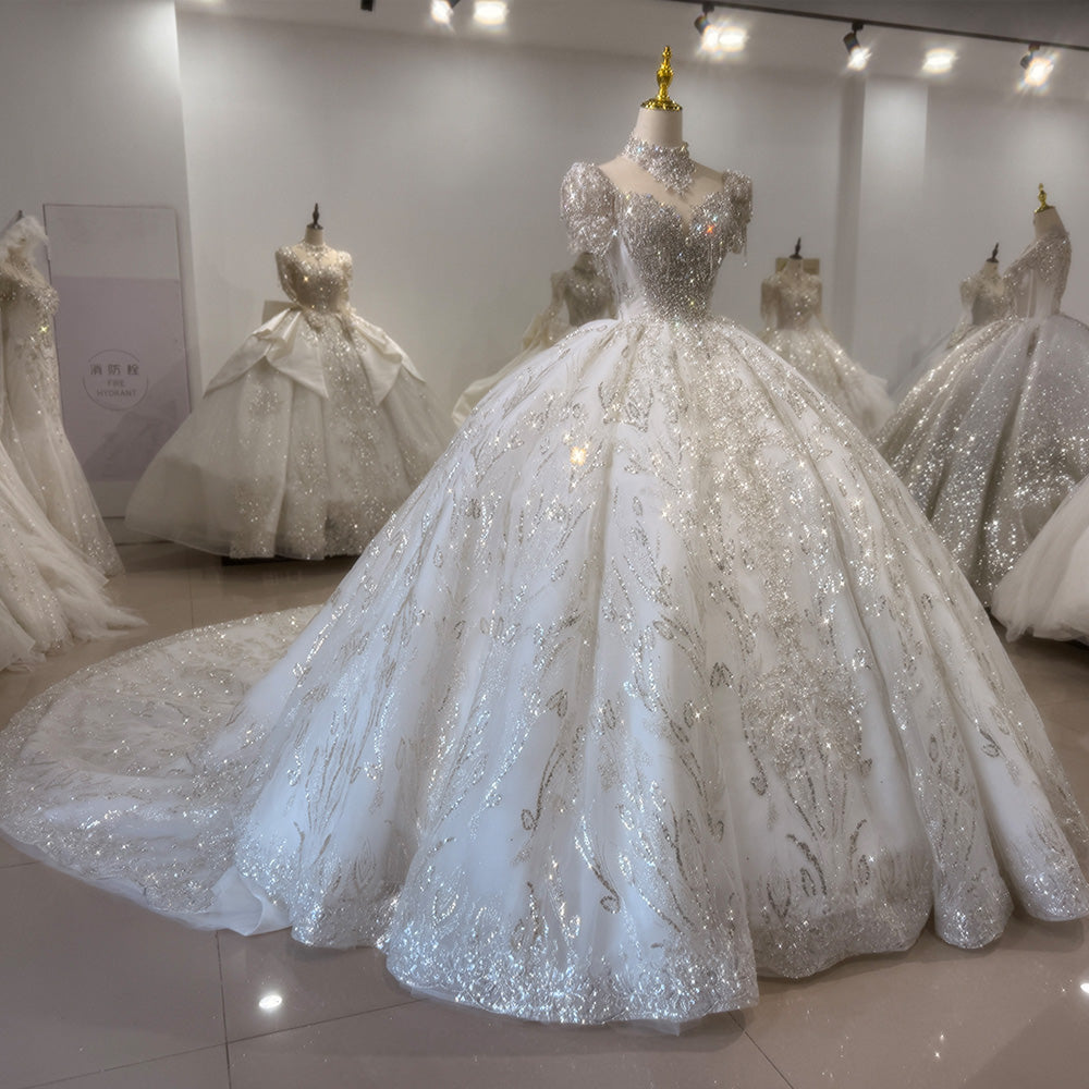 TW015 Trouwjurk Short Sleeve Sweetheart Wedding Dress Lace Up Back Ball Gown Bridal Dress