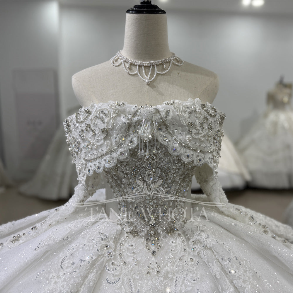 TW520 2025 Sequined Beaded Crystal Sweetheart Weddings Dress With Detachable Sleeve Lace Up Back Ball Gown Customizable Design