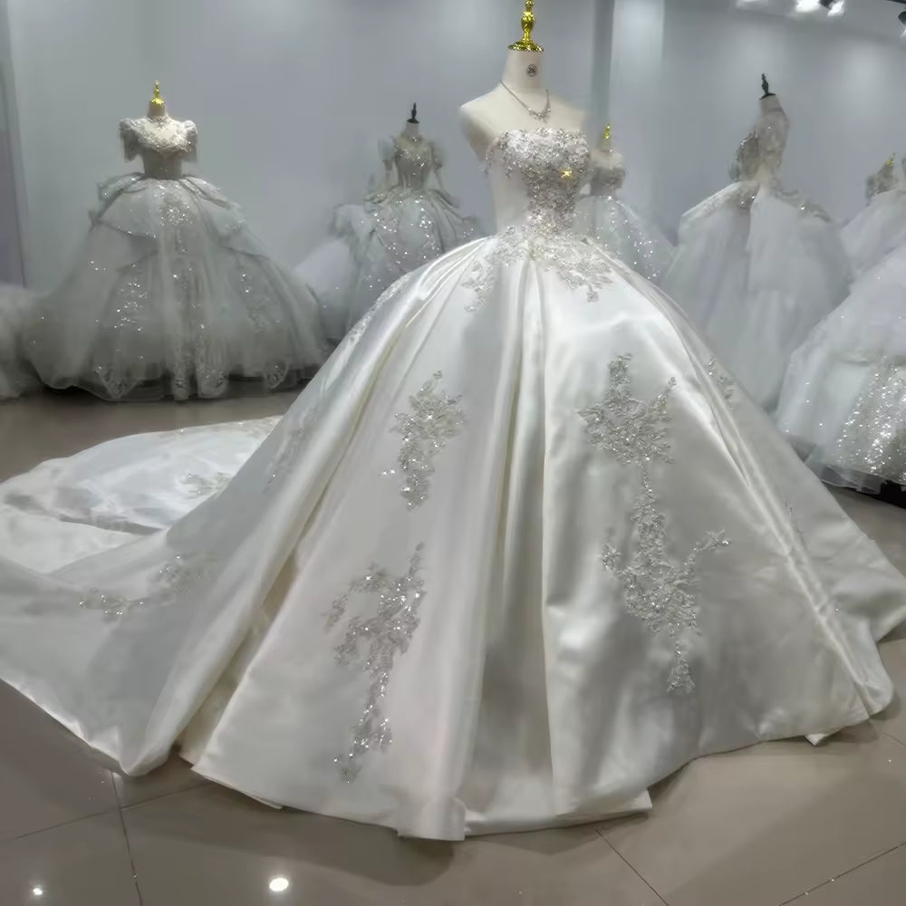 TW150 Hochzeitskleider Strapless Satin Wedding Dress Lace Up Back Ball Gown Sequined Beading Embroidery Luxury Bridal Dress