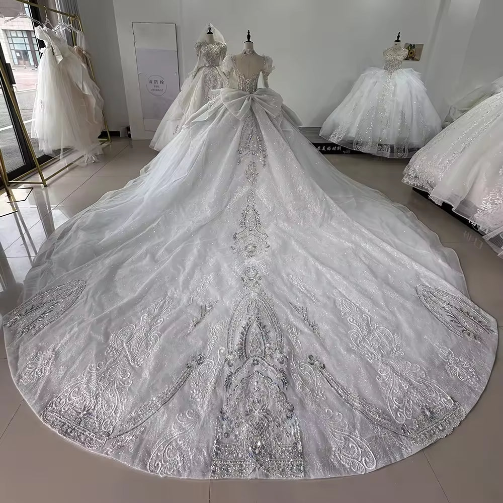 TW143 Hochzeitskleid Damen Long Sleeve Sweetheart Wedding Dress Keyhole Back Bow Beading Crystal Embroidery Ball Gown Bridal Dress