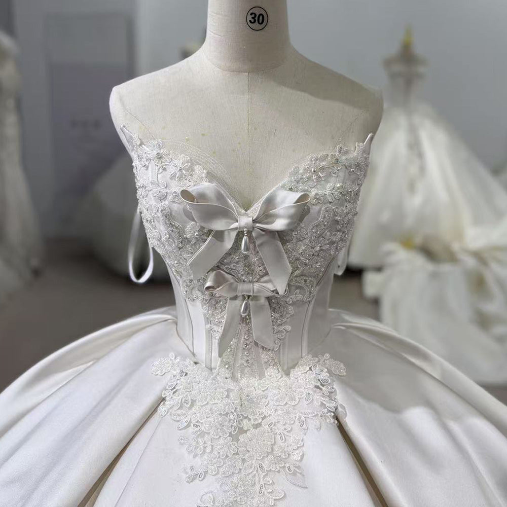 TW011 Robe Mariage Femme 3 Wear Bow Sweetheart Back Lace Up Ball Gown Satin Wedding Dress With Lace Jacket