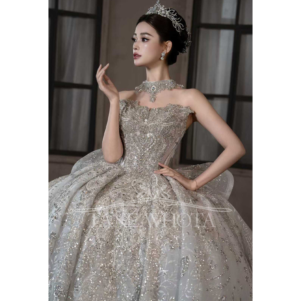 TW601 Luxury Sleeveless Sweetheart Lace Wedding Dress Beading Sequined Customizable Brides Vestido Casamento 2025