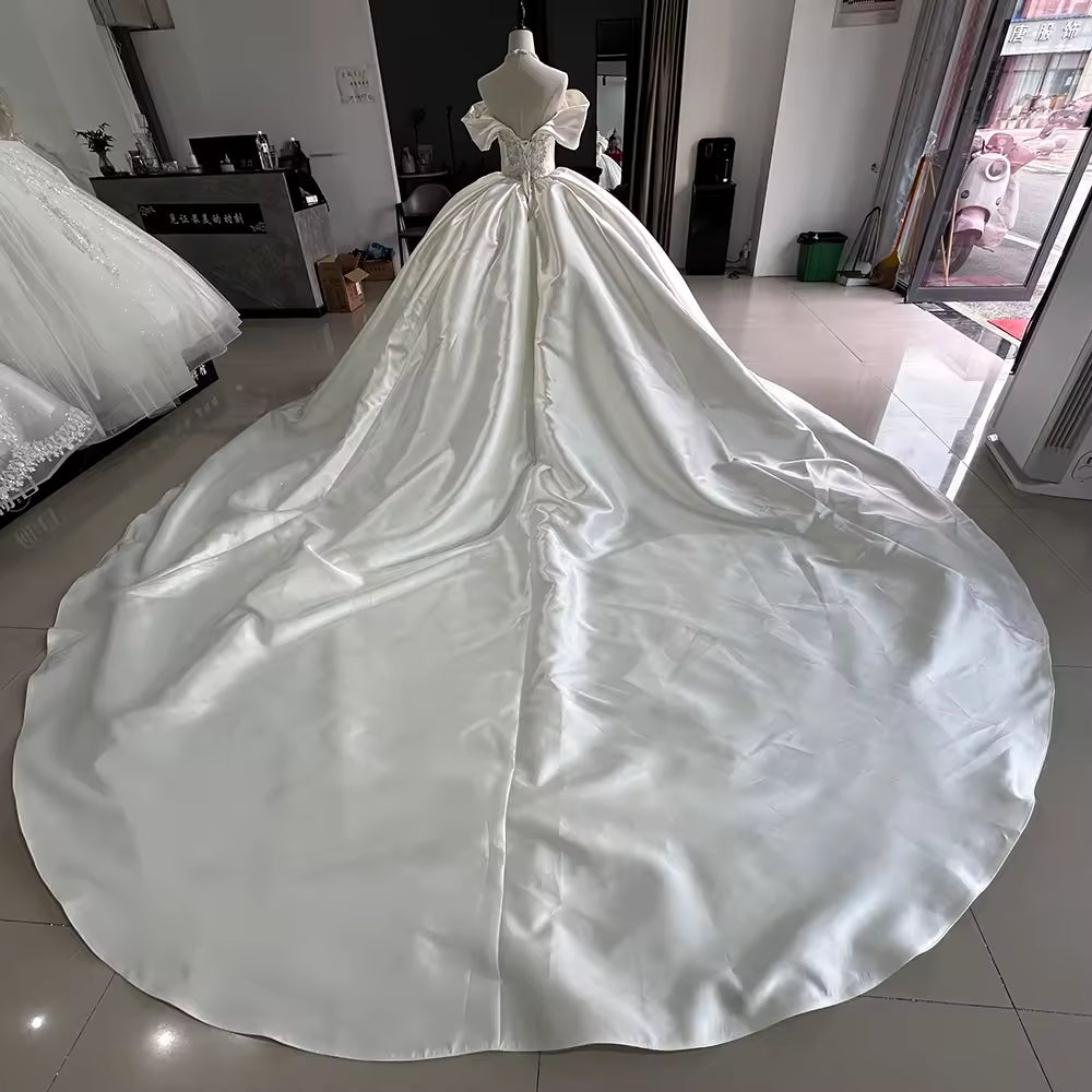 TW139 2025 Off Shoulder Sleeveless Lace Up Back Ball Gown Wedding Dress Beading Embroidery Customized Bridal Dressl