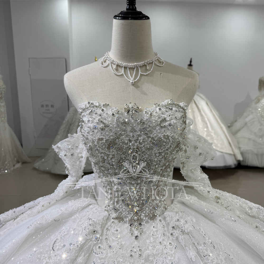 TW520 2025 Sequined Beaded Crystal Sweetheart Weddings Dress With Detachable Sleeve Lace Up Back Ball Gown Customizable Design