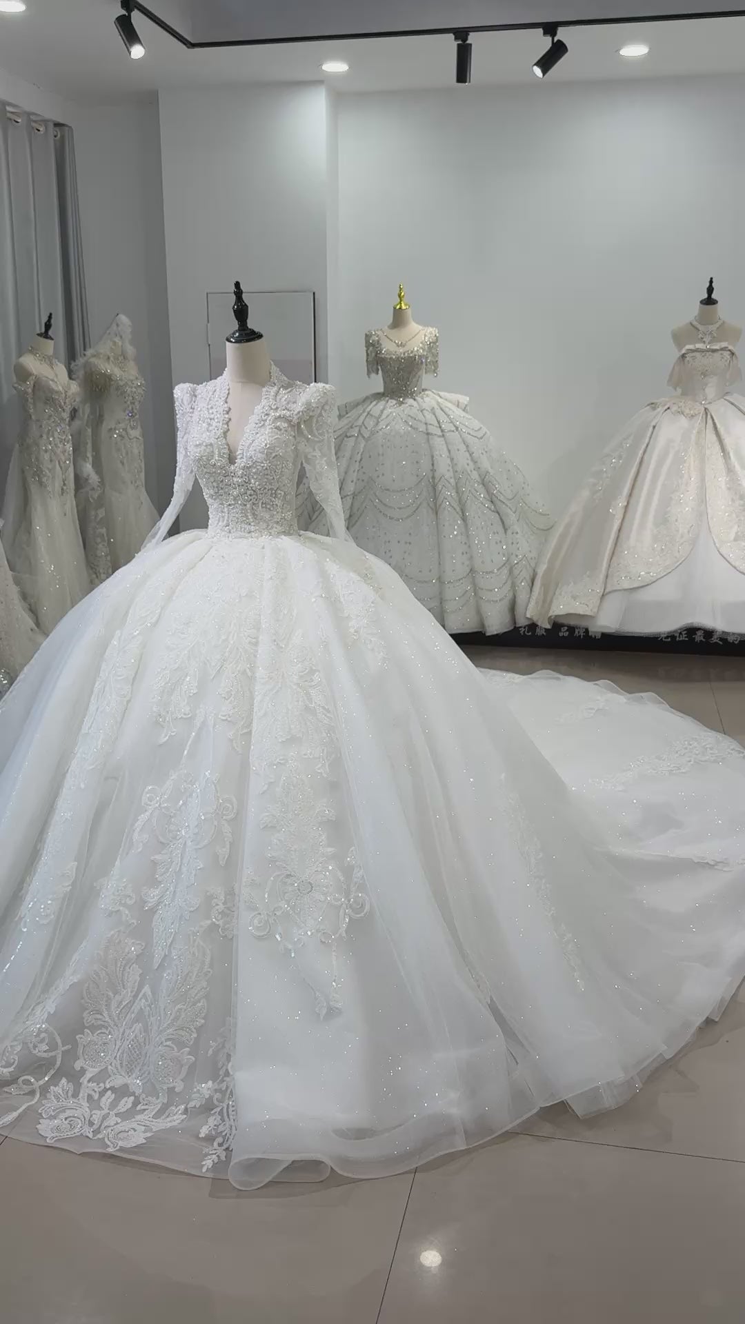 TW532 Scalloped Long Sleeve Beaded Bridal Wedding Dress Lace-Up Back Customized Ball Gown For Women Vestido De Noiva