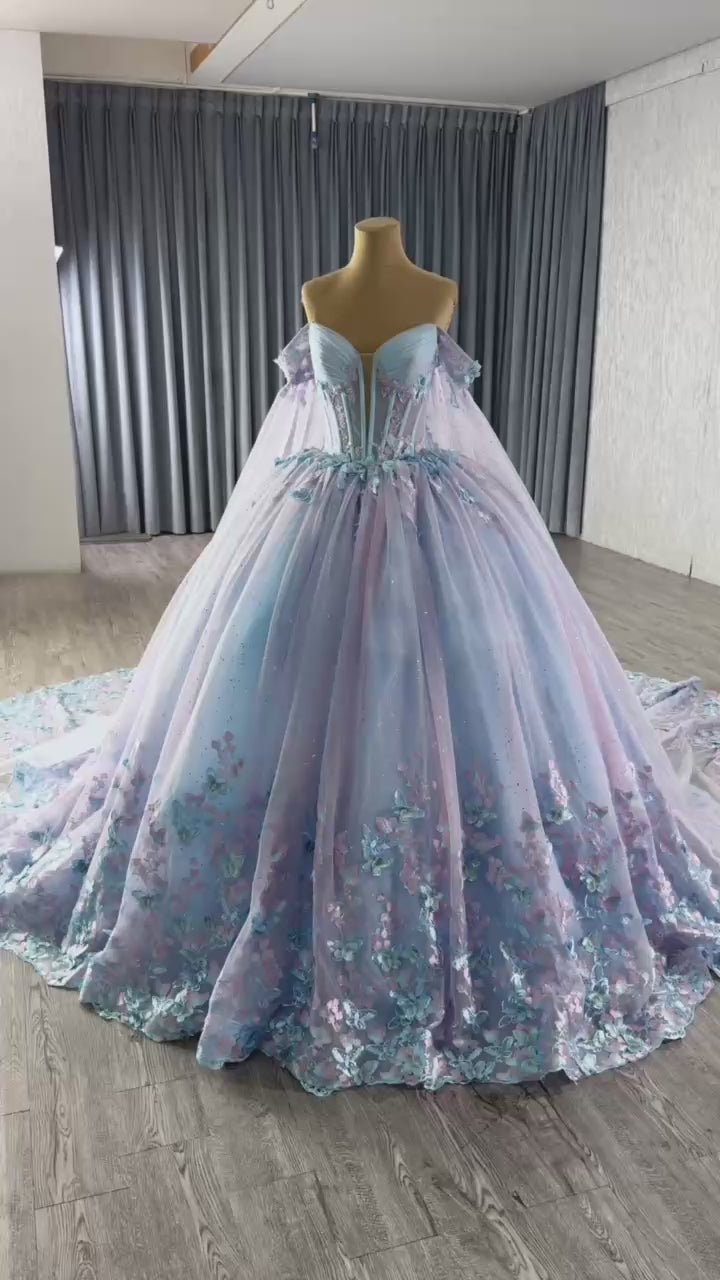 TW093 Vestidos De 15 Quinceañera Luxury 2025 Sleeveless Sweetheart Appliques Lace Up Back Blue Purple Long Dress For Special Occasions