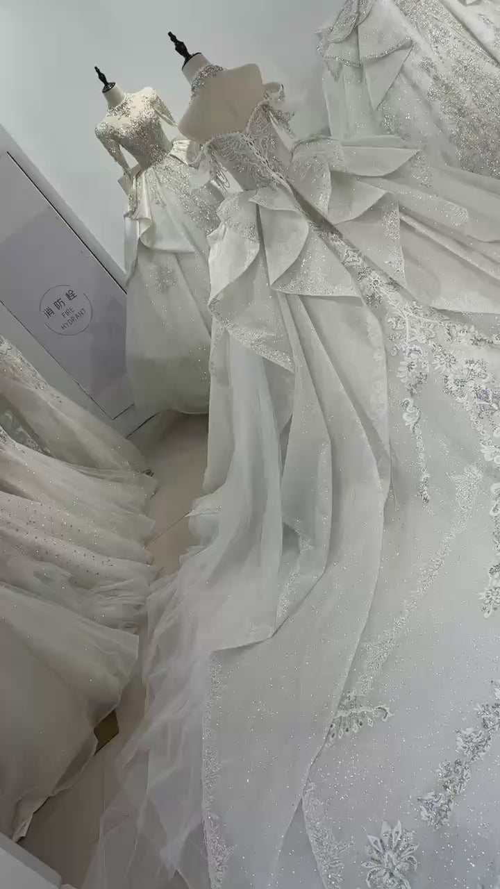 TW010 Vestidos De Novias Off The Shoulder Ball Gown Lace Beading Shiny Luxury Wedding Dresses 2025