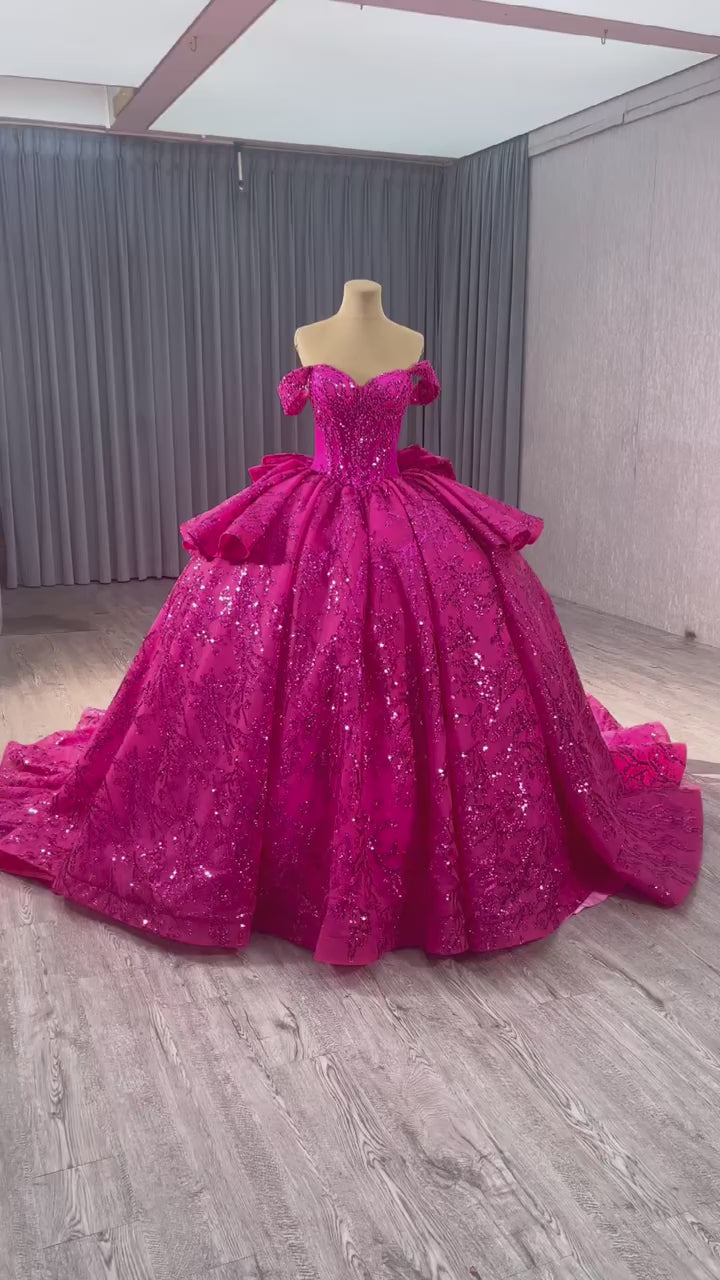 TW196 Vestidos 15 Años Quinceañera 2025 Luxury Off Shoulder Sweetheart Lace Up Back Rose Pink Beading Sequined Long Evening Dress