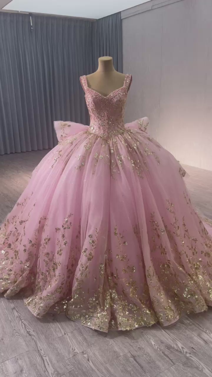TW202 Vestidos De Quinceañeras Spaghetti Strapless Lace Up Back Sequined Beading Embroidery Pink Long Dress For Special Occasions