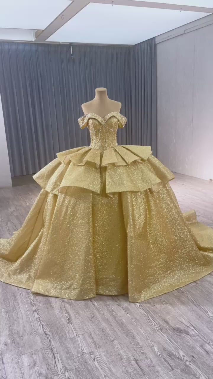 TW206 Vestido De 15 Anos Sweetheart Off Shoulder Lace Up Back Beading Crystal Yellow Long Dress For Special Occasions Customized