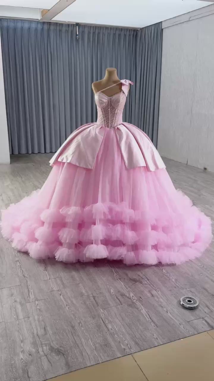 TW268 Vestido Quinceañera 2025 Luxury Spaghetti Straps Lace Up Back Sequined Customized Pink Long Dress For Special Occasions
