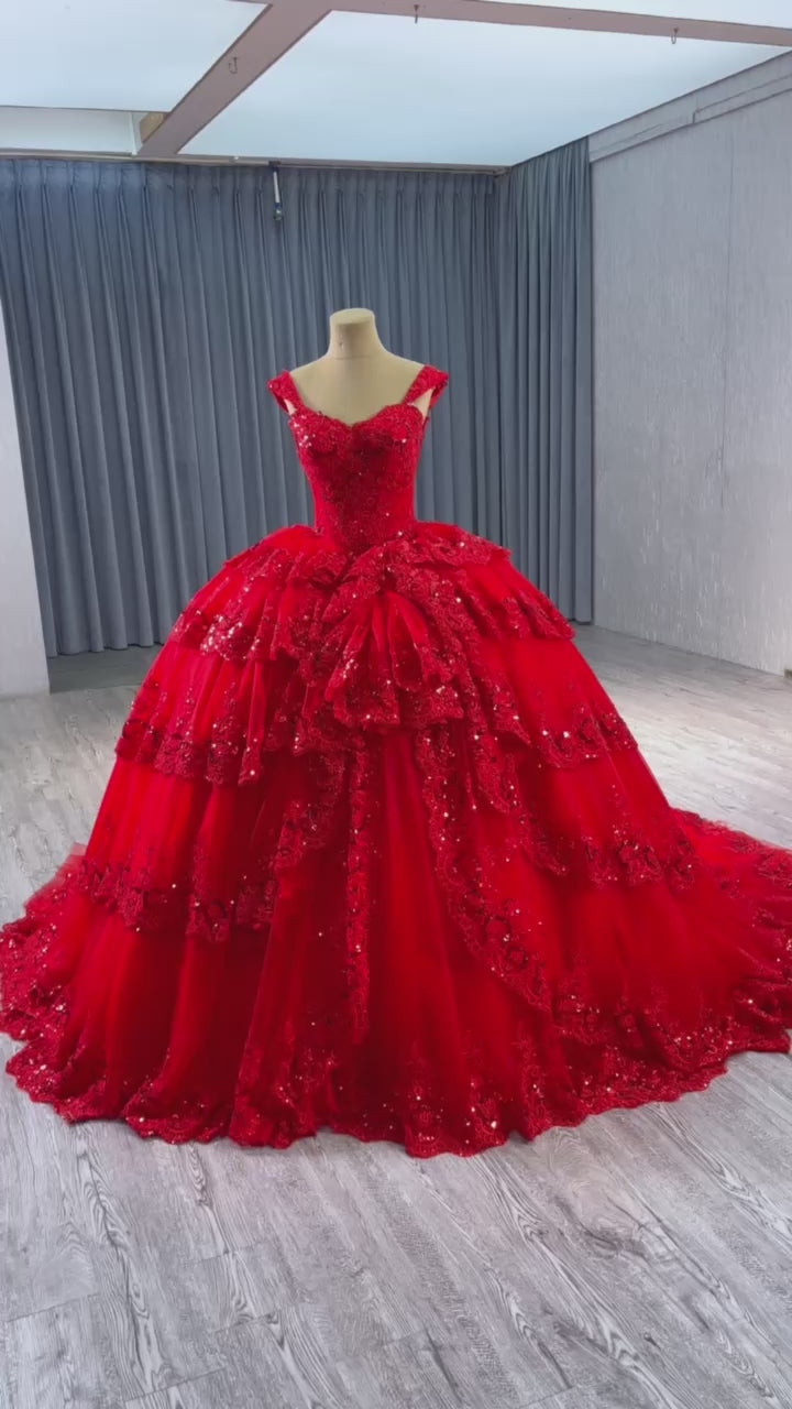 TW124 Vestidos Quinceañeras Estilo Princesa Off Shoulder Sweetheart Lace Beading Lace Up Back Red Long Dress For Special Occasions