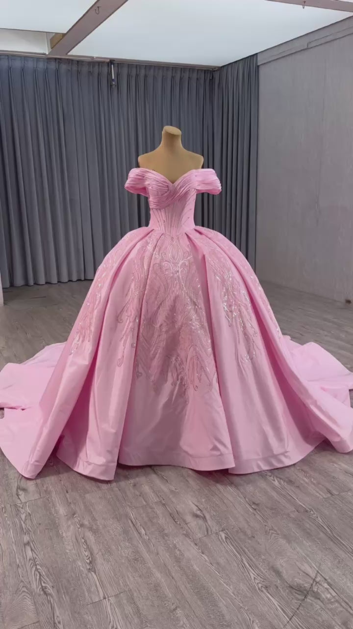 TW117 Vestido 15 Quinceañeras Luxury Off Shoulder Sweetheart Lace Up Back Pink Customized Long Dress For Special Occasions