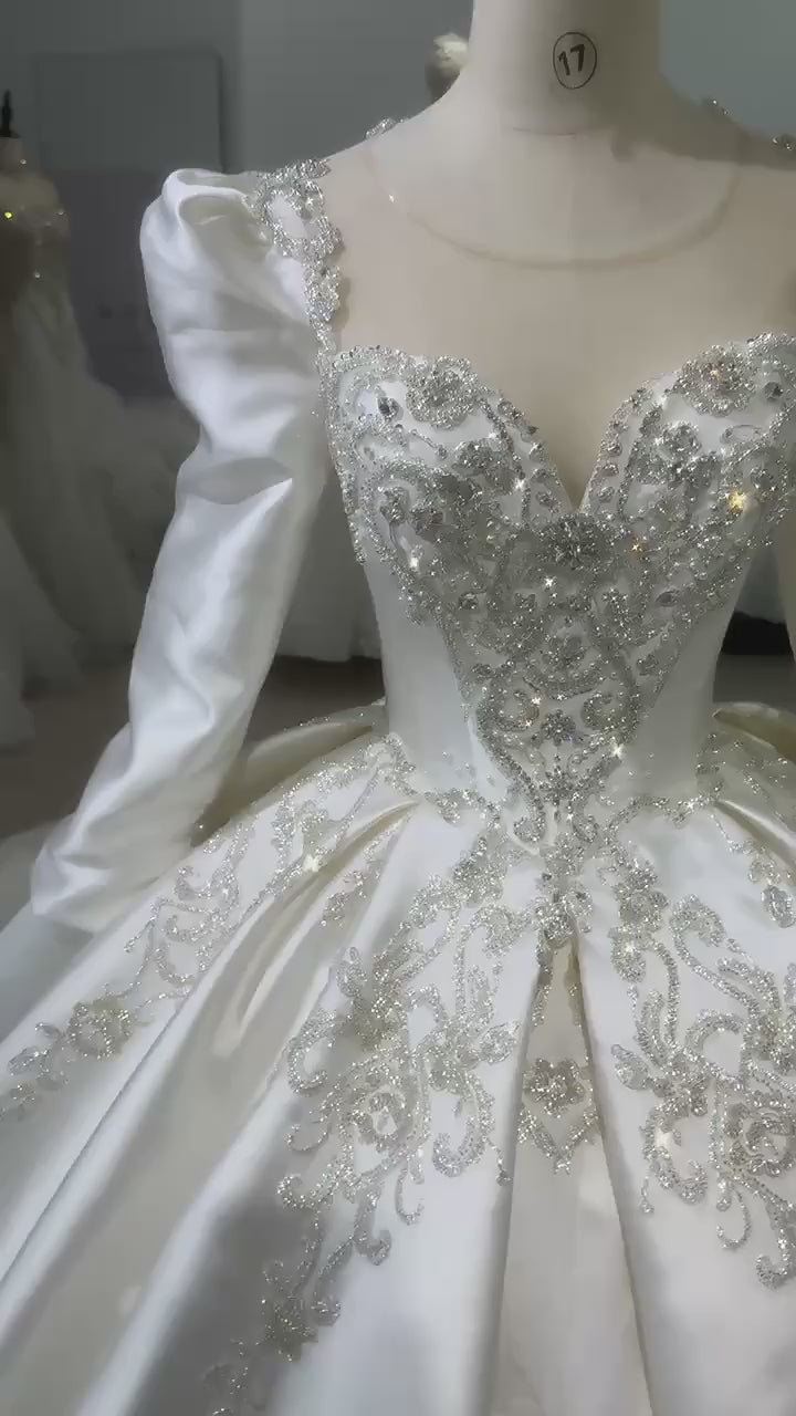 TW152 Robe Mariée Femme O-Neck Long Sleeve Lace Up Back Wedding Dress Embroidery Sequined Ball Gown Customized Bridal Dress