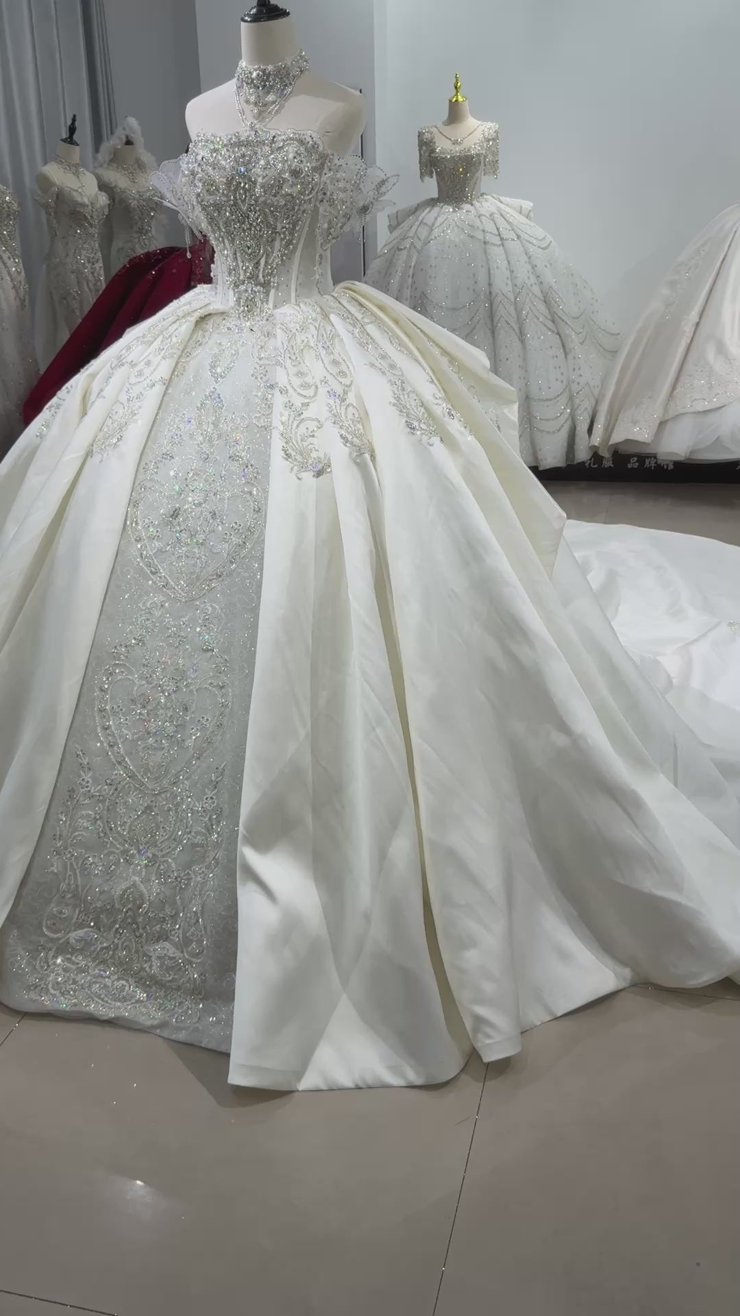 TW562 Customized Strapless Wedding Dress Civil Ceremony Sequined Beading Lace-Up Back Bridal Gown