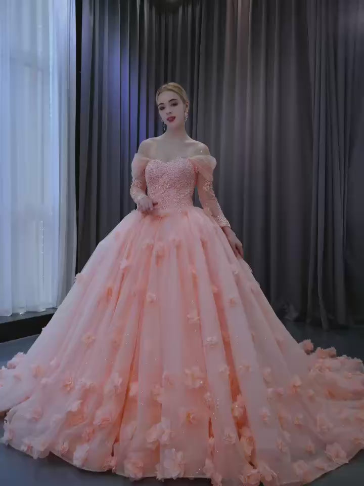 TW291 15 Quinceanera Dress Sweetheart Long Sleeve Lace Up Back Beading Embroidery Appliques Customized Pink Luxury Long Dress