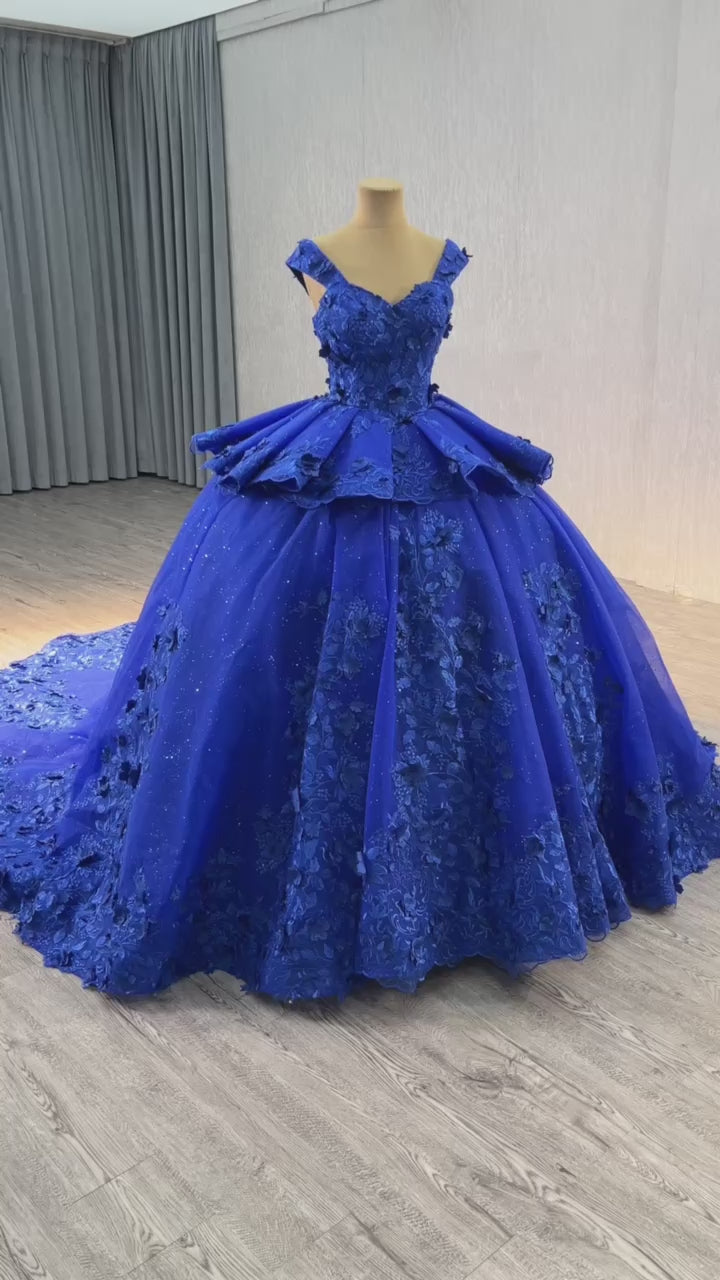 TW292 Vestido Quinceañera Princesa Sweetheart Cap Sleeve Lace Up Back Appliques Embroidery Customized Blue Luxury Long Dress