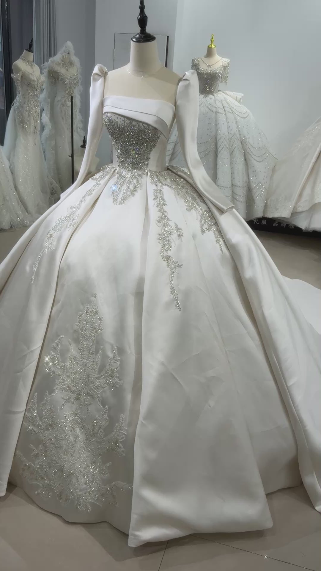 TW402 Vestido De Casamento Civil O-Neck Long Sleeve Lace Up Back Embroidery Sequined Crystal Customized Wedding Dress Luxury